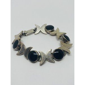 Mexico  Taxco Sterling Silver Onyx Gemstone Bracelet Heavy  SIGNED TM-146